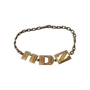 Vintage Estate Art Deco Initial Bracelet MDZ Gold Tone 6.5" Dainty
